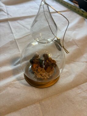 FONTANINI DIORAMA GLASS NATIVITY ORNAMENT BABY JESUS MARY & JOSEPH